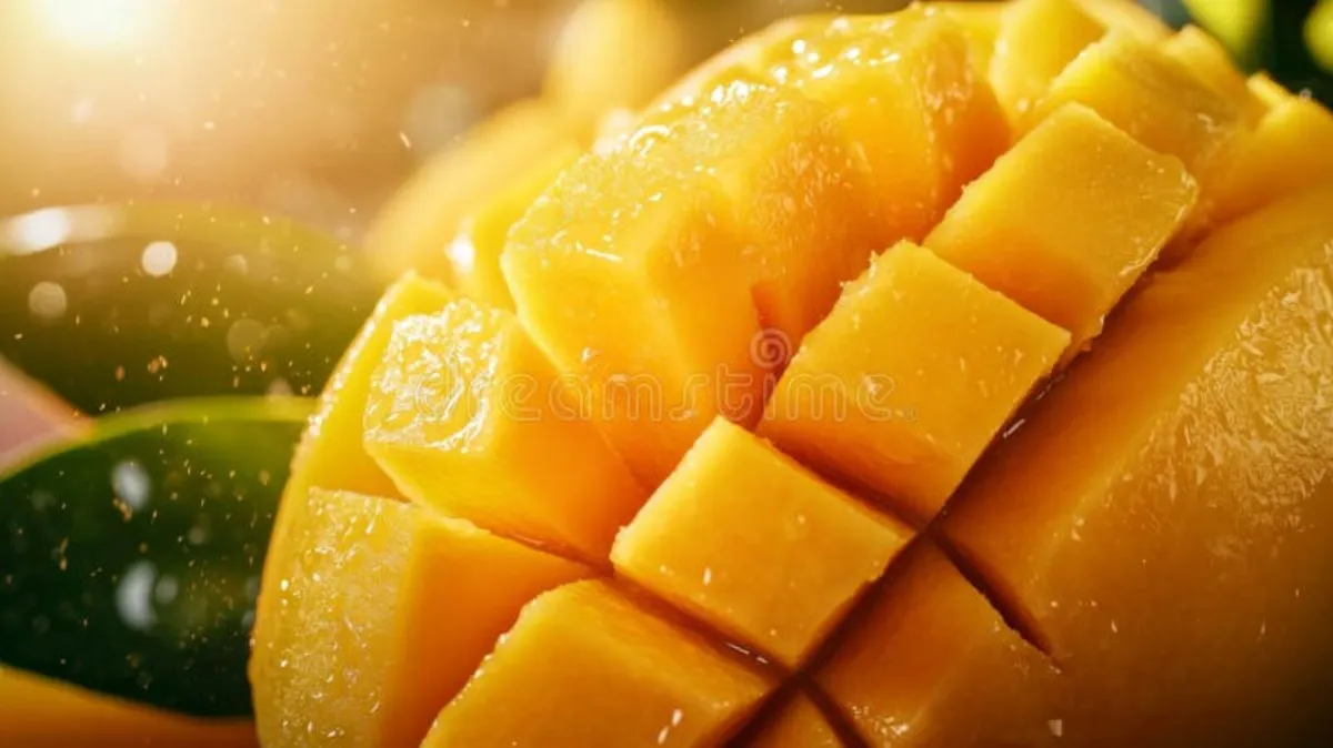 芒果视频 - 切开的新鲜芒果展示金黄果肉